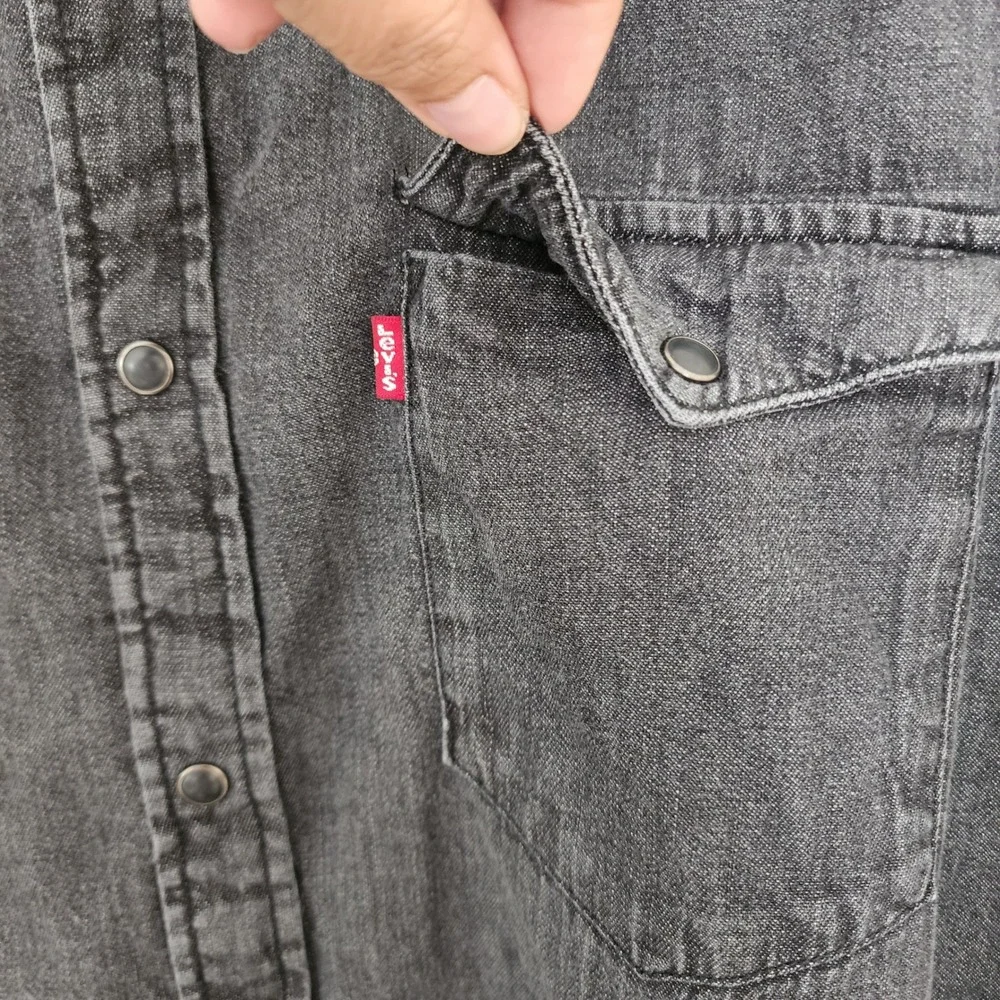 ☘️Levis Mens XL Barstow Western Denim Shirt Washed Black Snap Button Long Sleeve